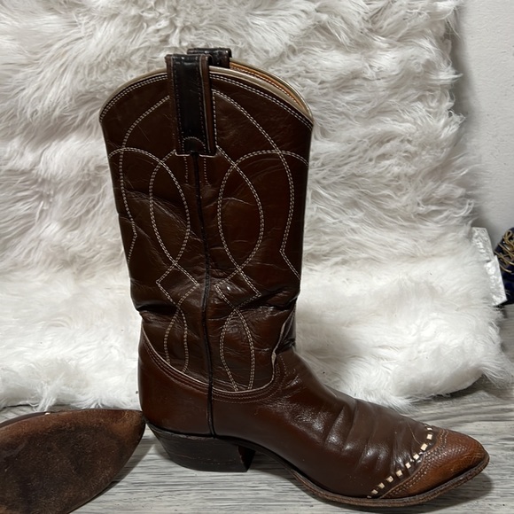 Nocona Lizard Toe Brown vantage Leather Western Boots Womens Size 6 A - Picture 11 of 13